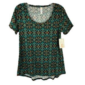 LuLaRoe Classic T Green Gold Print Size XS Top